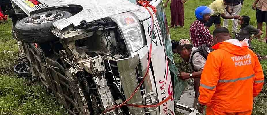 Microbus Accident in Sunsari Leaves 12 Passengers Injured