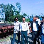 Government officials inspecting the railway tracks and container yard at Birgunj Dry Port in Nepal