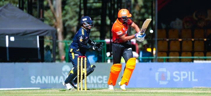 Chitwan Rhinos players celebrating a wicket during their NPL match against Biratnagar Kings at TU Cricket Ground