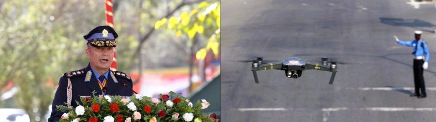 Nepal Police personnel operating advanced surveillance equipment and drone technology at Police Headquarters in Kathmandu