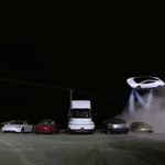 Next-generation Tesla Roadster hovering in mid-air using SpaceX cold-gas thrusters during a live demonstration in Texas