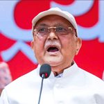CPN-UML Chairman KP Sharma Oli addressing a public gathering in Kathmandu