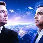 Illustration comparing SpaceX Starlink satellite network logos against Reliance Jio corporate branding