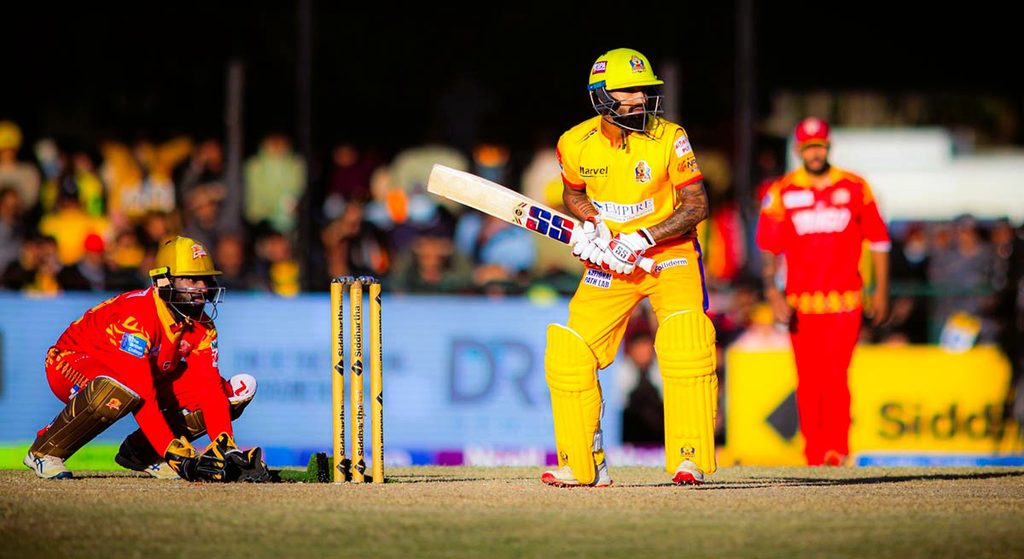Lumbini Lions players celebrating a wicket during the NPL opening match against Sudurpaschim Royals at TU Cricket Ground