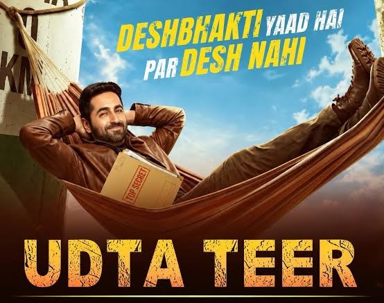 Official promotional poster of the Bollywood movie Udta Teer featuring Ayushmann Khurrana and Sara Ali Khan